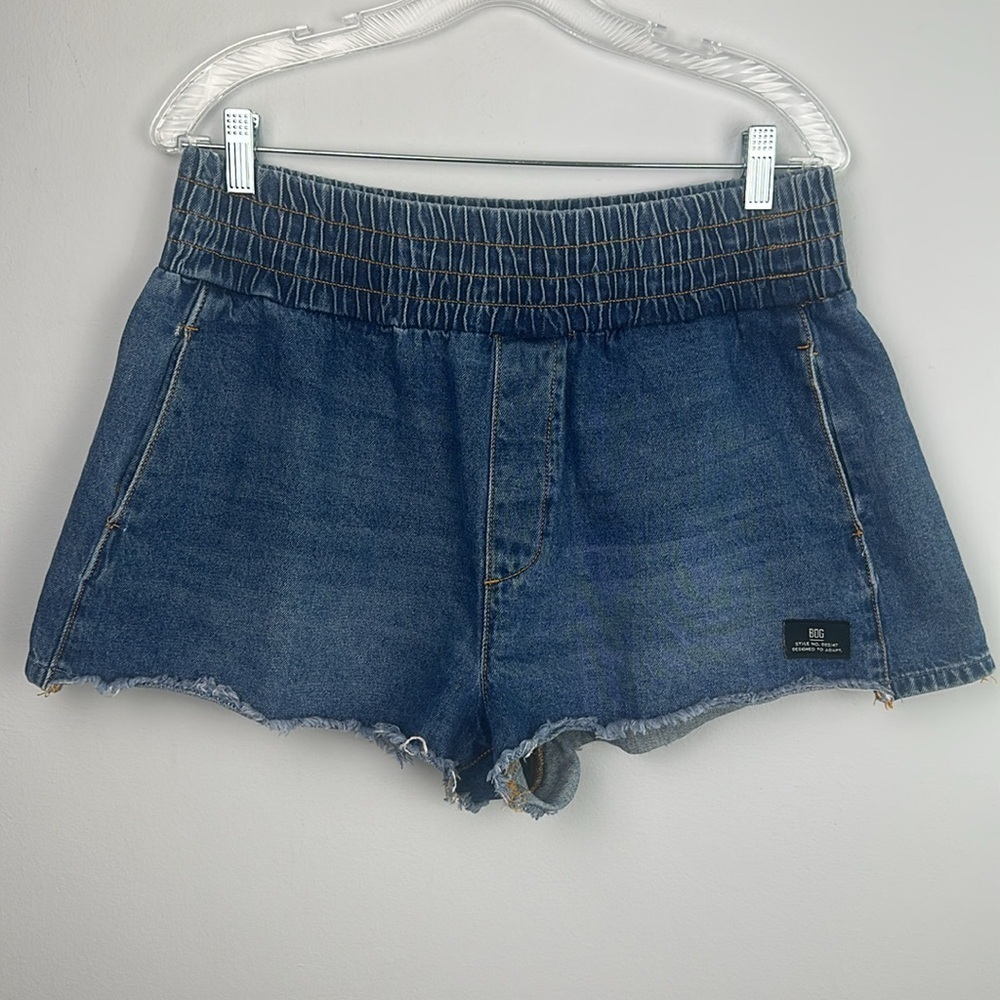 BDG Pull-On Denim Boxer Shorts Lg High Rise Smocked Elastic Waist Cotton Jean - Picture 2 of 16
